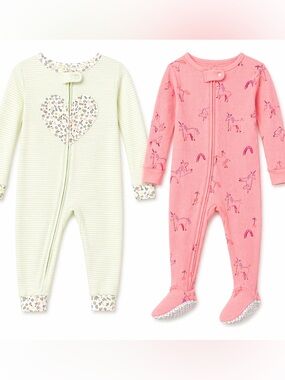 Carter’s Girls Pajama Bundle 3T Zip Sleeper Footie Unicorn + Zip Romper No Feet